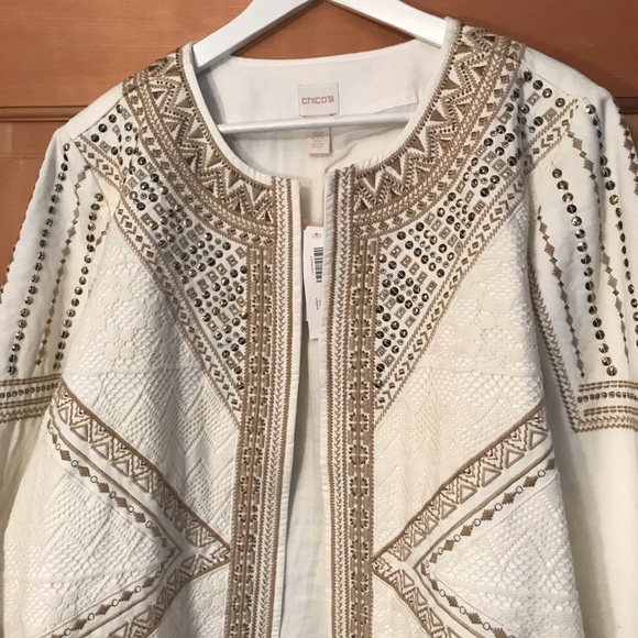 Chico’s embellished Ecru embroidered linen jacket - Picture 2 of 8